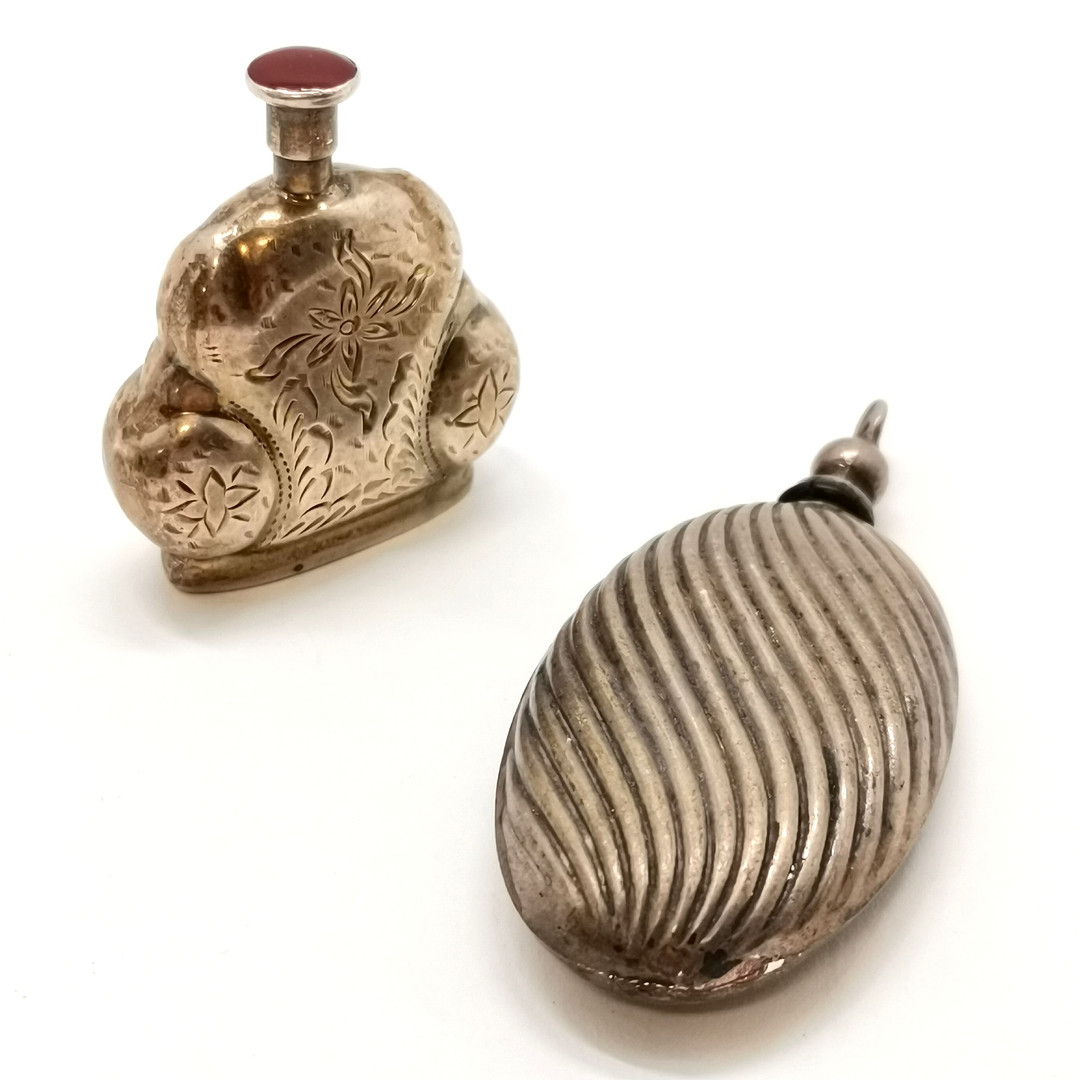 2 X FOREIGN SILVER SCENT BOTTLES - 1 AS A PENDANT.