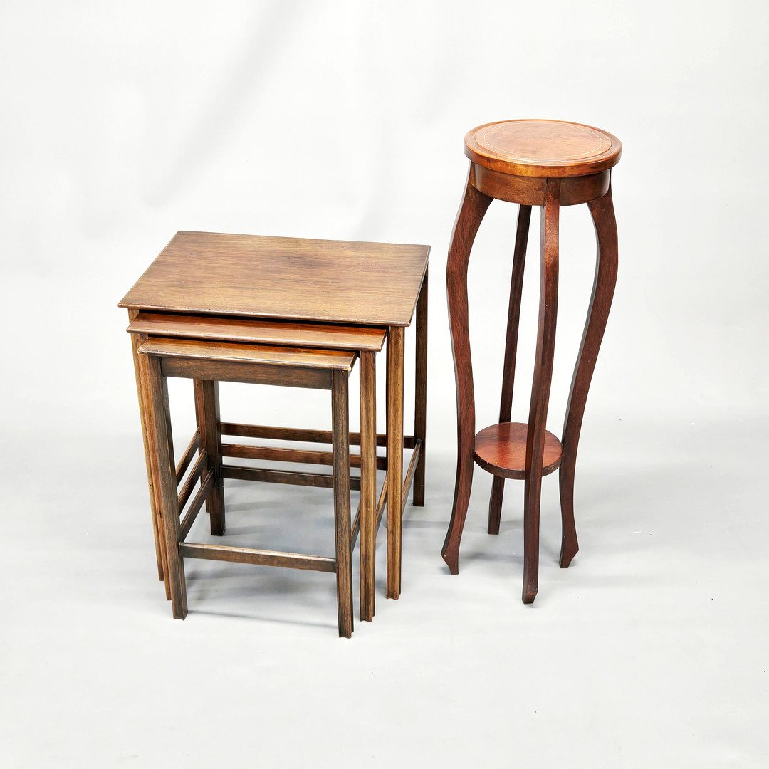 NEST OF TABLES & PLANT STAND.