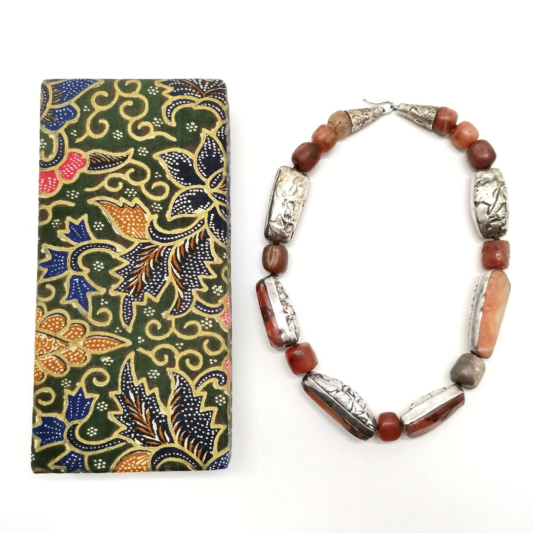 SILVER RAW HARDSTONE & SILVER CLAD BEAD NECKLACE.