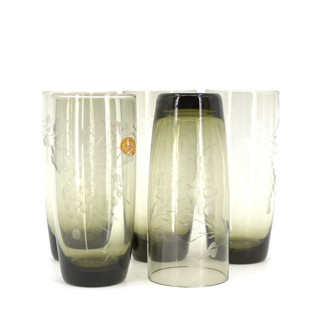 KANNA och GLAS, 6 delar, glas, slipad dekor, 1950/60-tal.