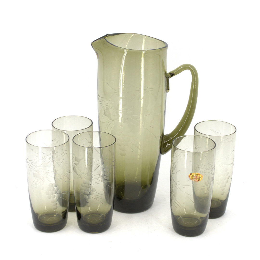 KANNA och GLAS, 6 delar, glas, slipad dekor, 1950/60-tal.
