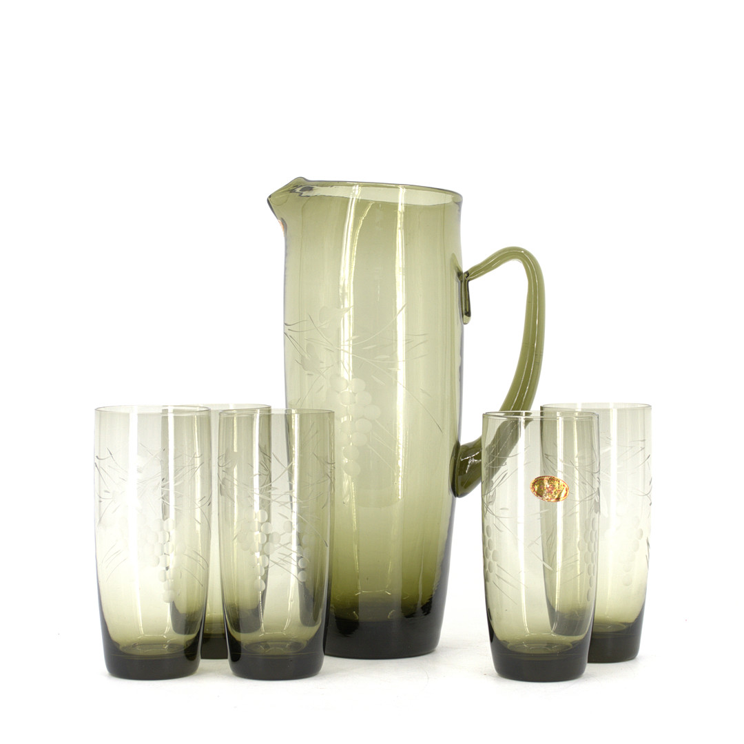 KANNA och GLAS, 6 delar, glas, slipad dekor, 1950/60-tal.