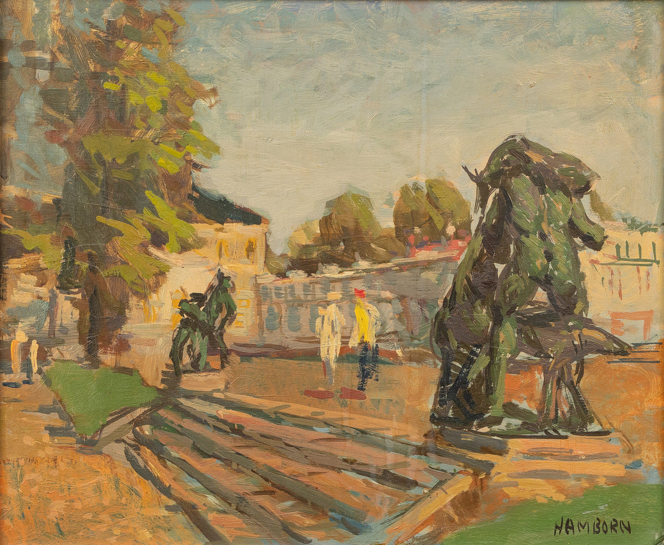 AXEL HAMBORN. Motv från Drottningholm, Stockholm, olja på pannå, signerad.