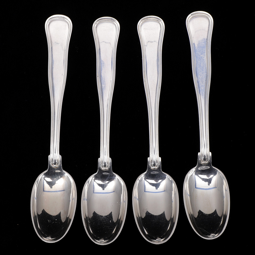 KAFFESKEDAR, 4 st, silver, "Gammal Dansk", COHR, vikt 105 gram.