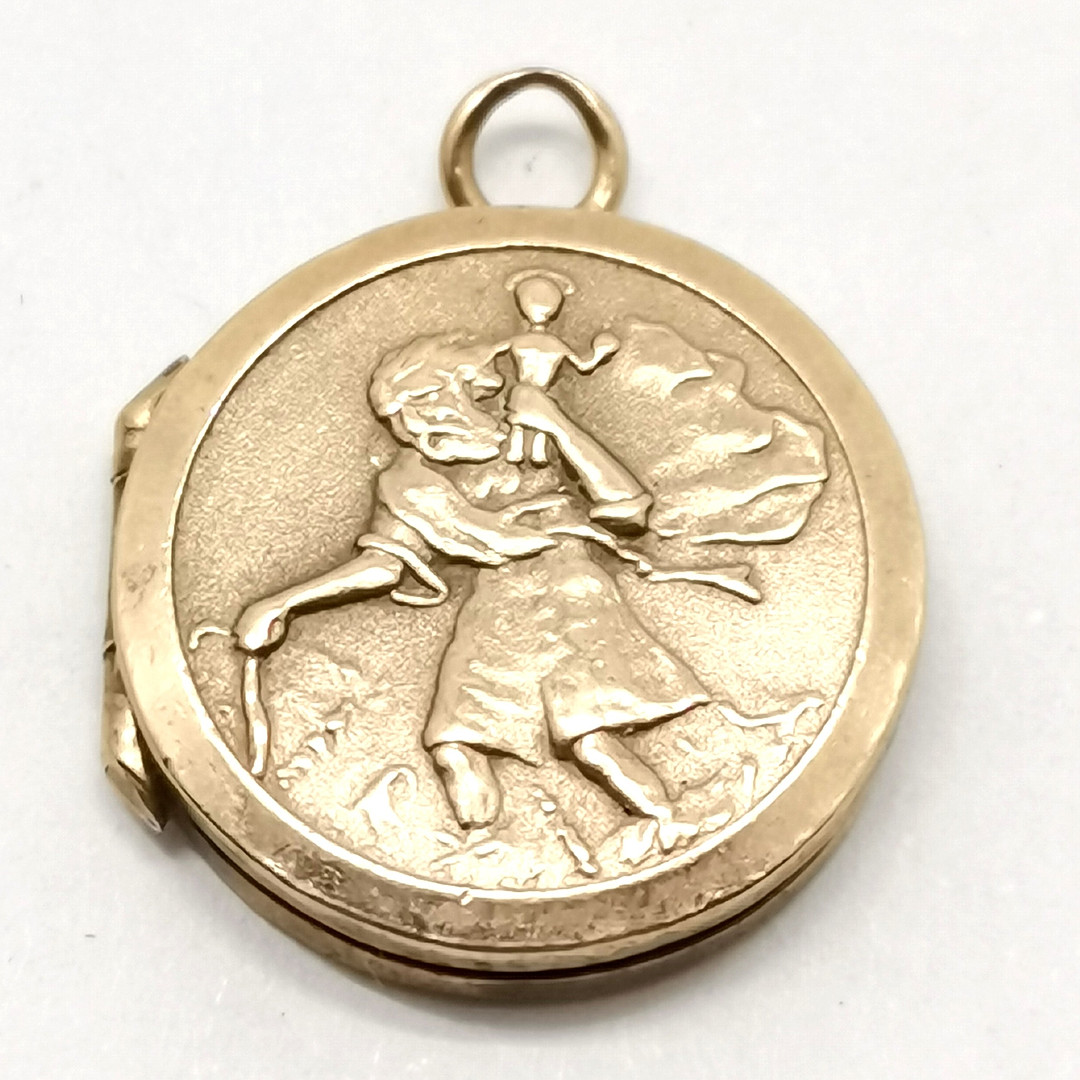 9ct GOLD ST CHRISTOPHER LOCKET PENDANT.