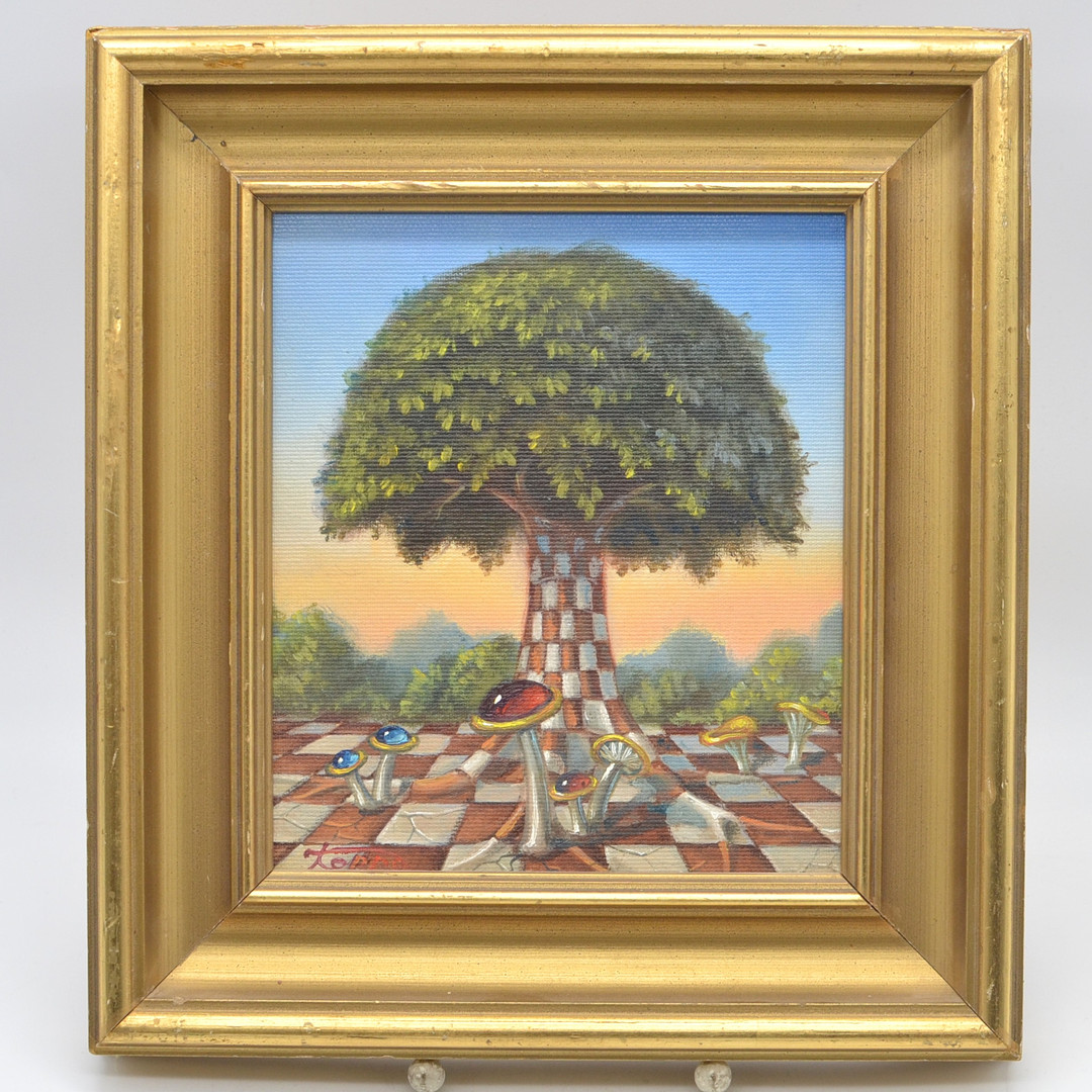 VENEDIKT KOPTEV (1969). SURREALISTISCHES GEMÄLDE, ÖL AUF LEINWAND, AUF PLATTE GEZOGEN, GERAHMT, SIGNIERT, DATIERT, 2018.