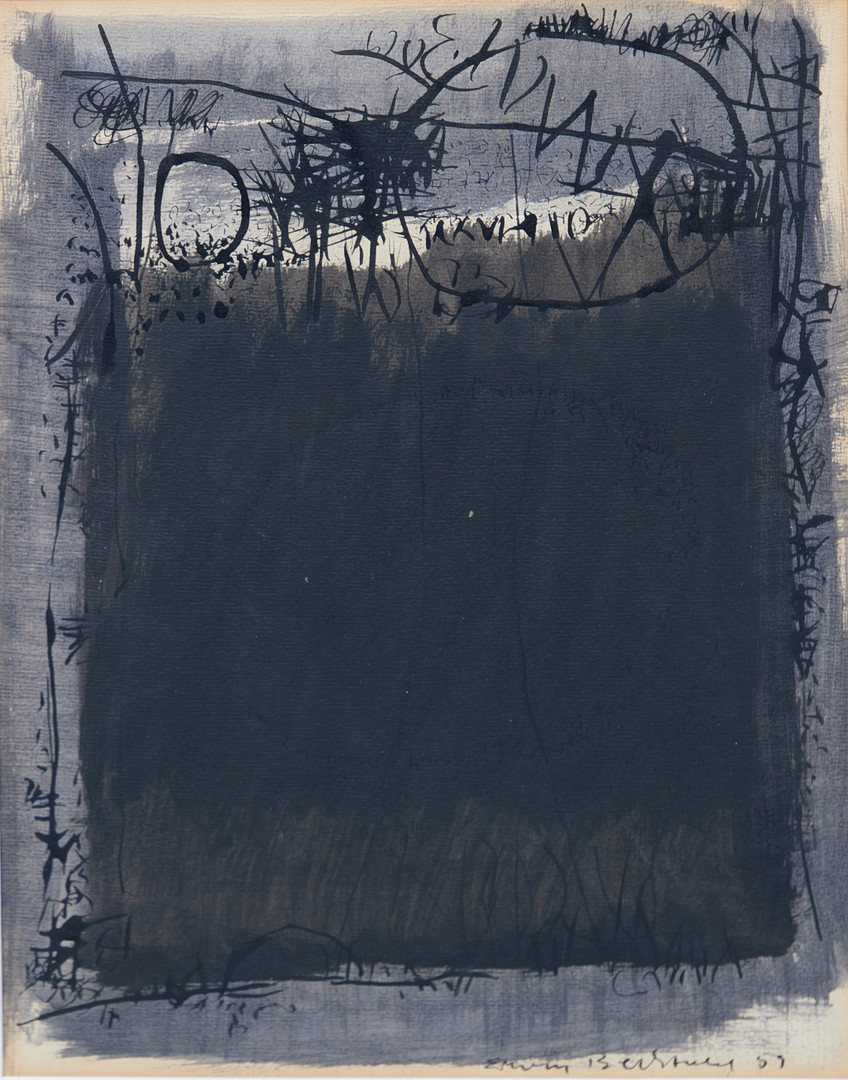 ERWIN BECHTHOLD (1925-2022). Abstrakte Komposition in Schwarz, Mischtechnik.