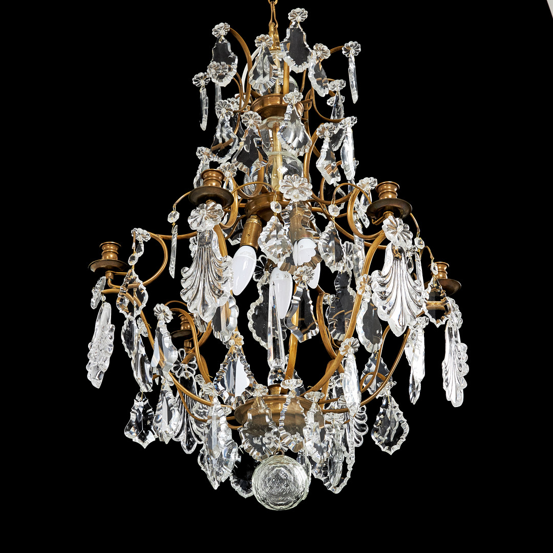 LJUSKRONA, barockstil, 6 st armar, olikslipade prismor.
