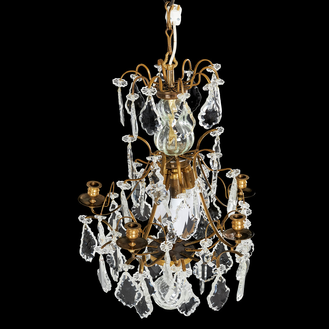 LJUSKRONA, barockstil, 5 st armar, olikslipade prismor.