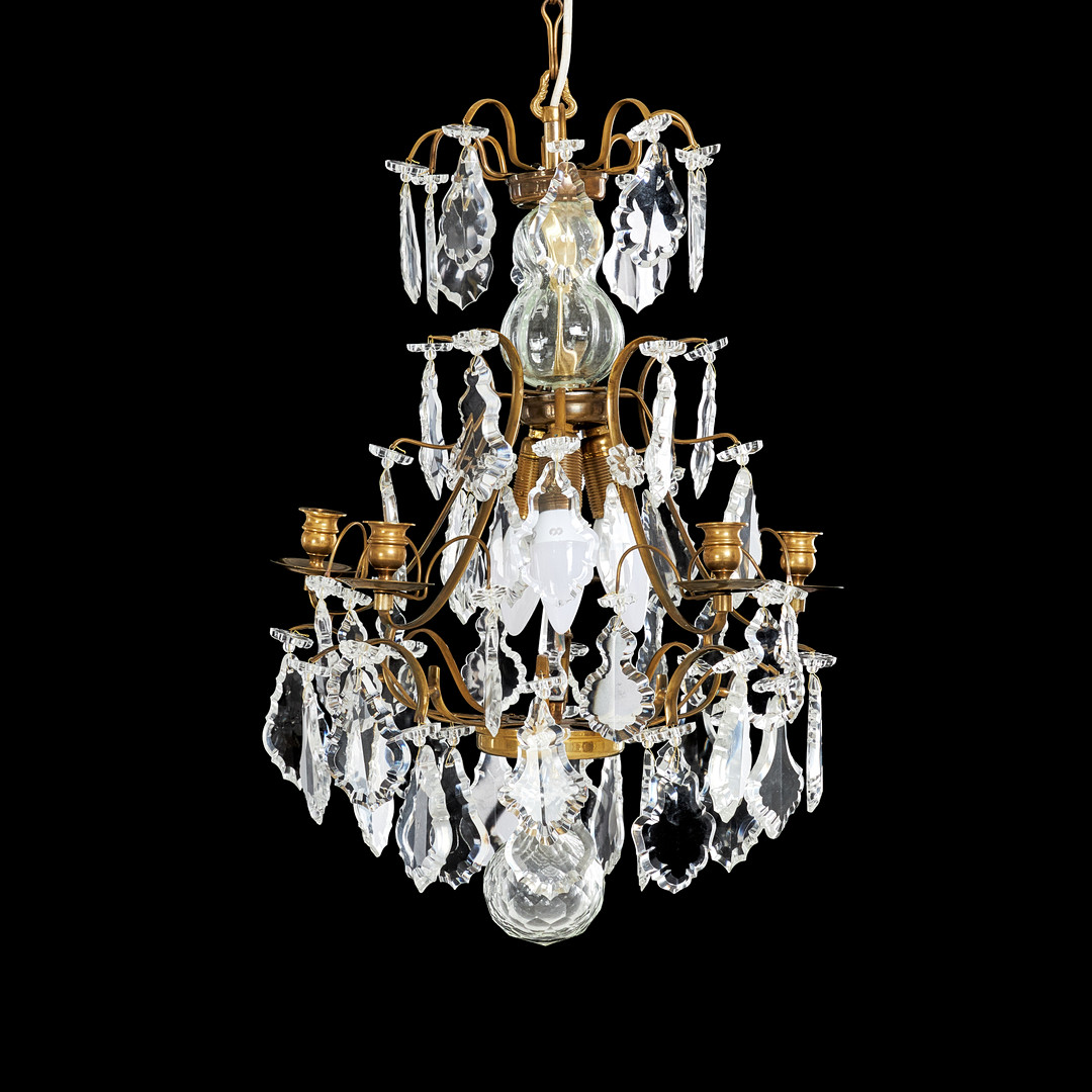 LJUSKRONA, barockstil, 5 st armar, olikslipade prismor.