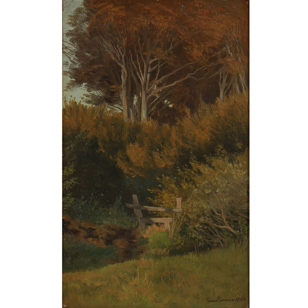 SIMON SIMONSEN (1841-1928). Skovhegn, olie på lærred, 1884.