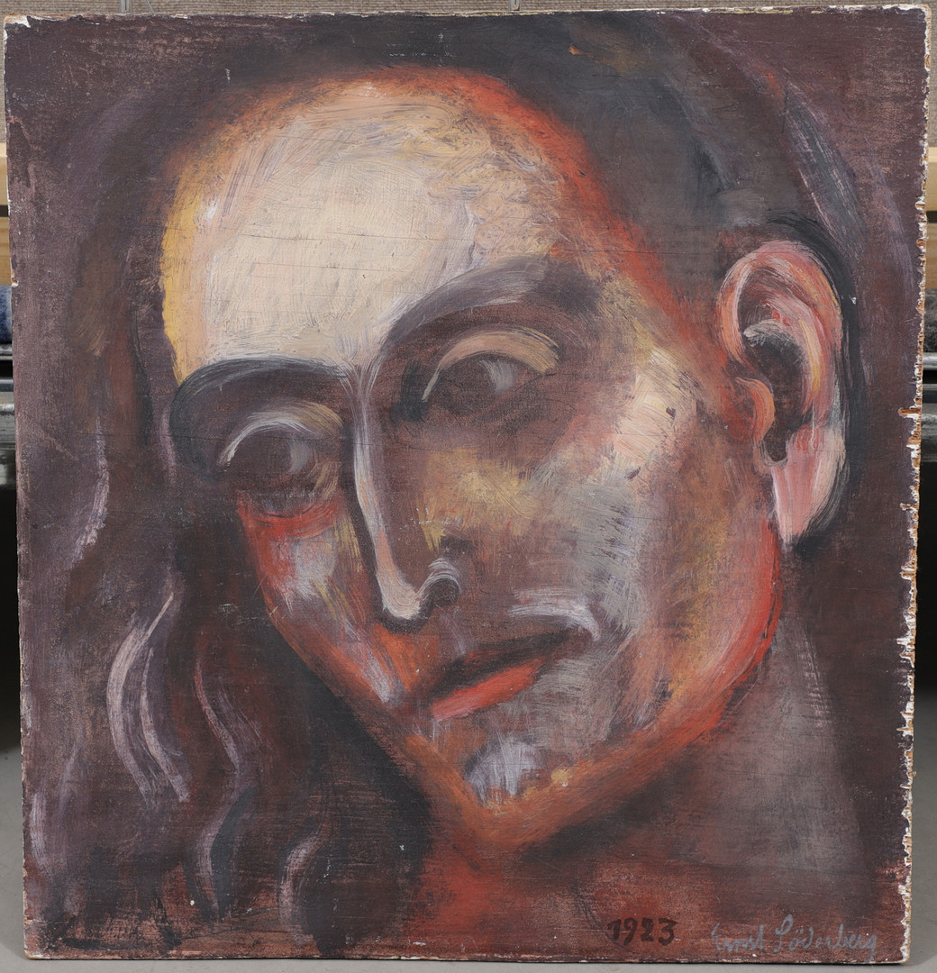 ERNST SÖDERBERG. Mansporträtt. Olja på pannå, signerad och daterad 1923.