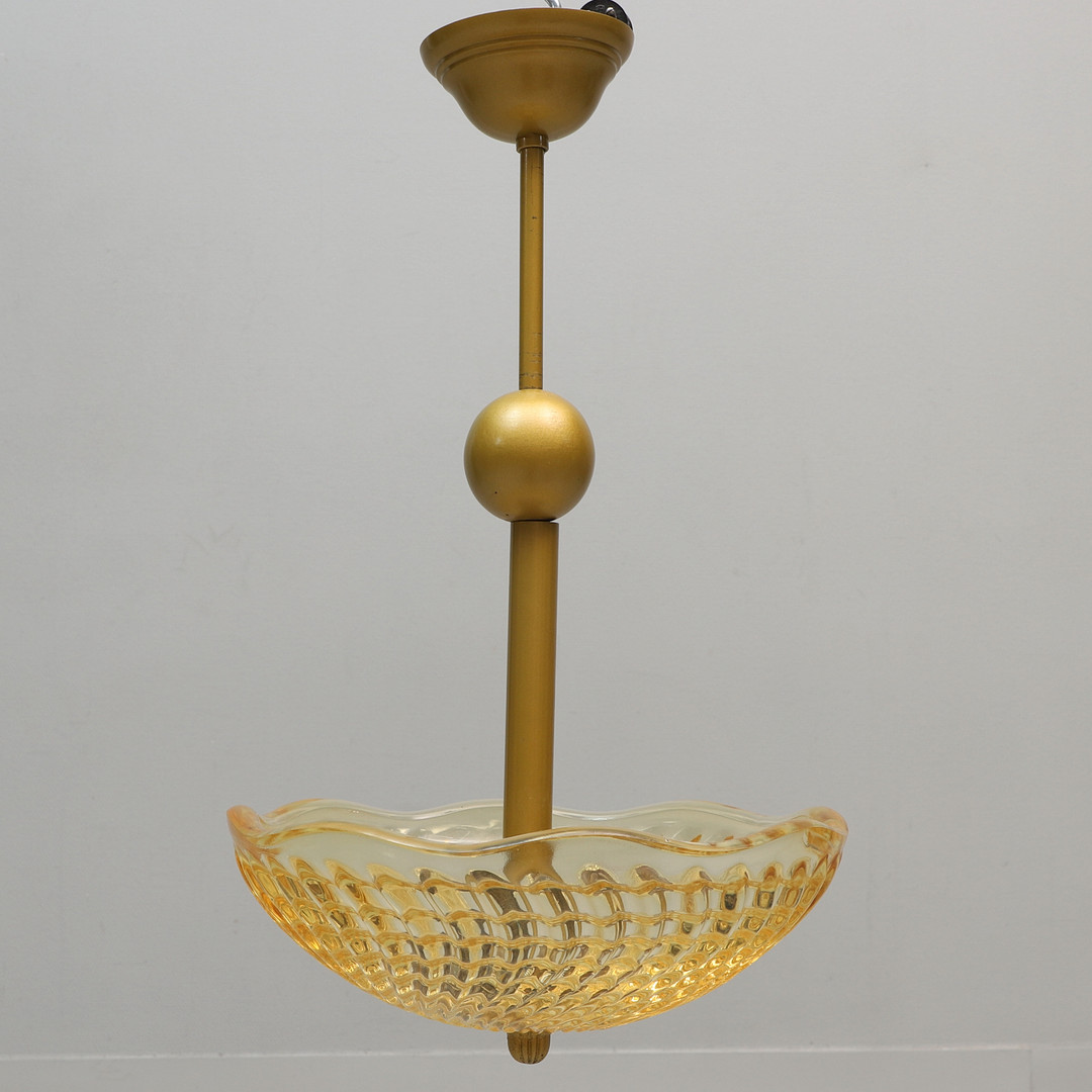 CARL FAGERLUND. Taklampa, glas och metall, Orrefors, 1900-talets mitt.