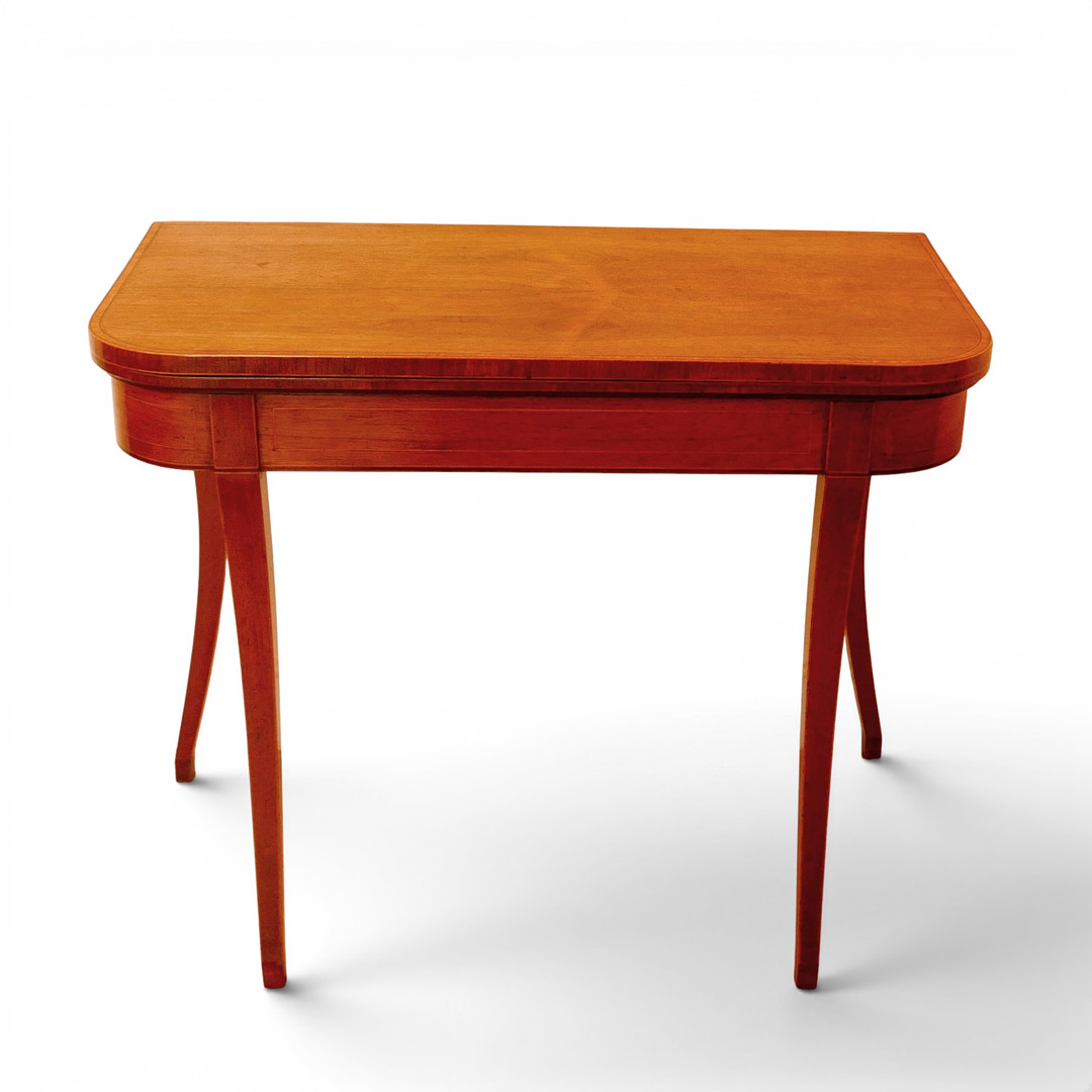 A REGENCY MAHOGANY FOLD OVER CARD TABLE.