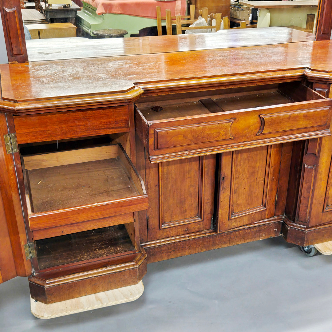 ANTIQUE MIRROR BACKED SIDEBOARD.