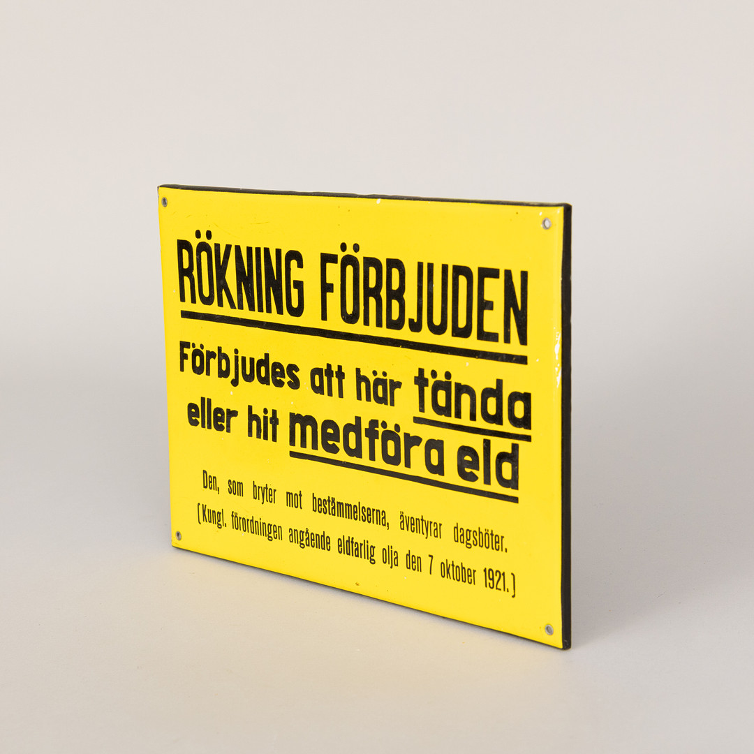 SKYLT, "RÖKNING FÖRBJUDEN", emaljerad plåt, 1900-talets mitt.