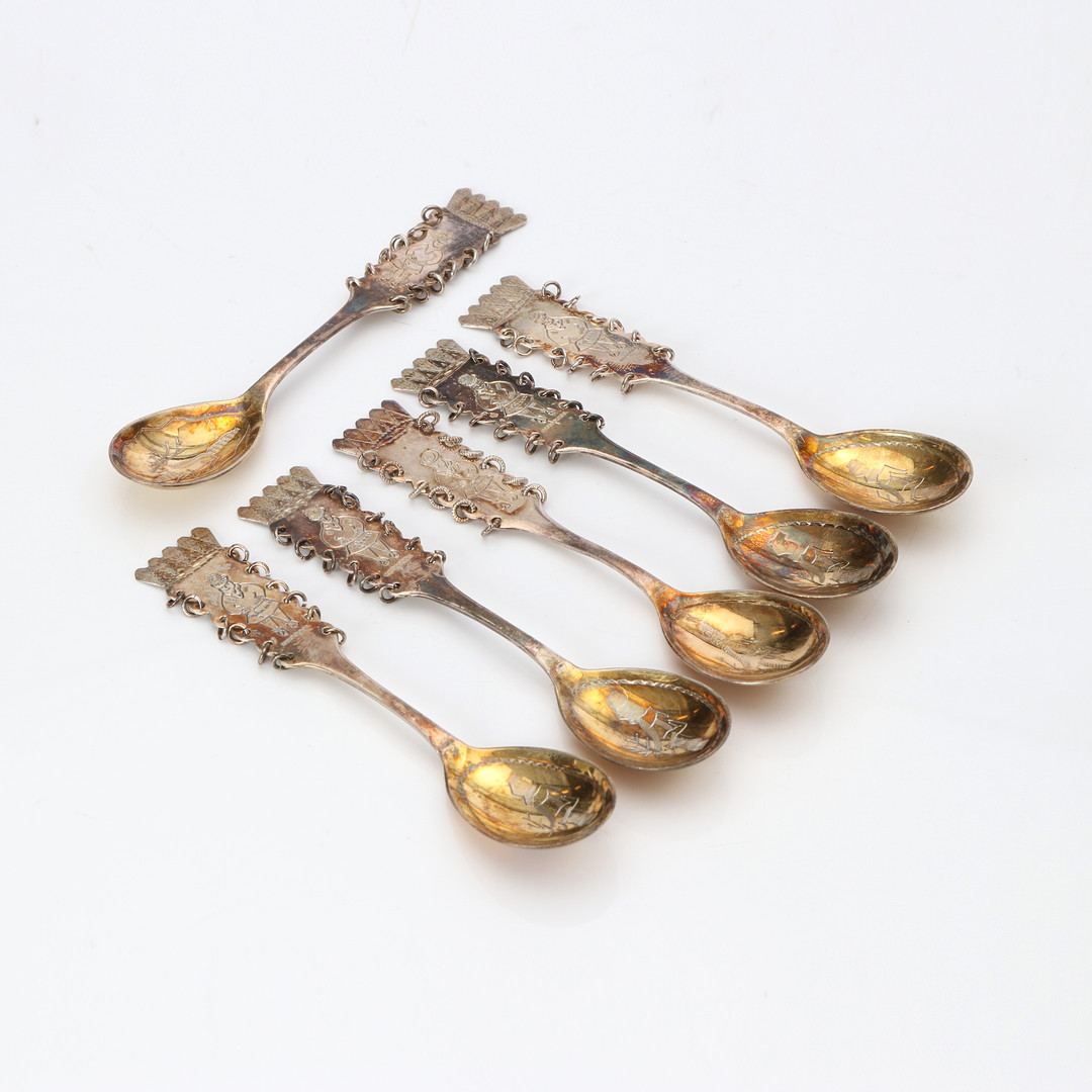 KAFFESKEDAR, SEX ST. Silver, F Olsson, Bolidensilver, vikt ca 76 gram.