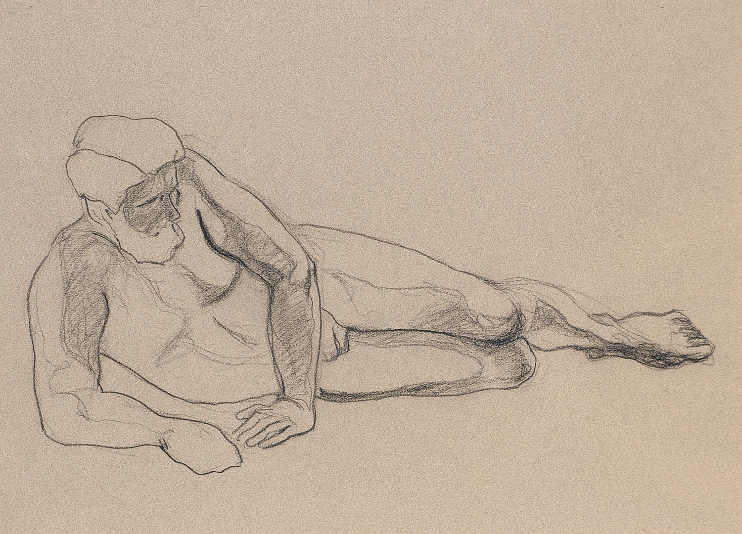 UBEKENDT KUNSTNER. Croquis studie efter mandlig model, kul på papir, usigneret.