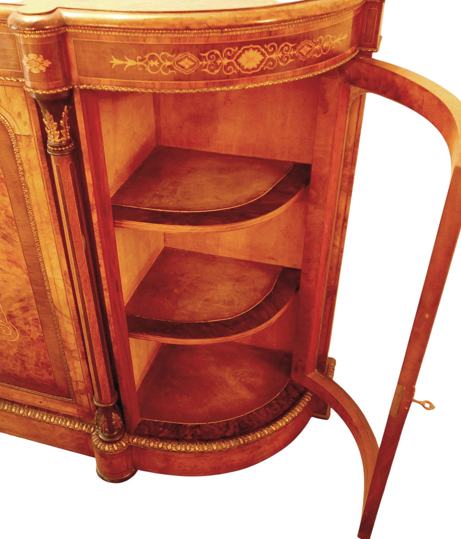 A VICTORIAN INLAID WALNUT CREDENZA.