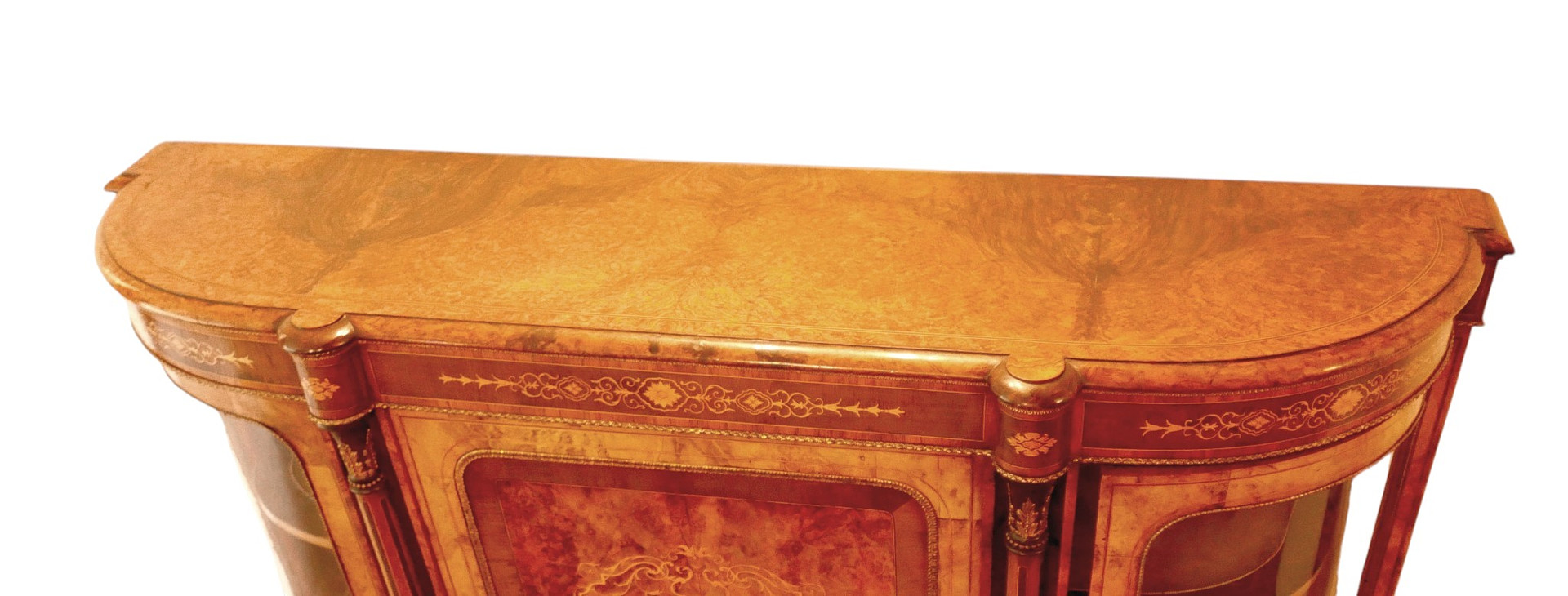 A VICTORIAN INLAID WALNUT CREDENZA.