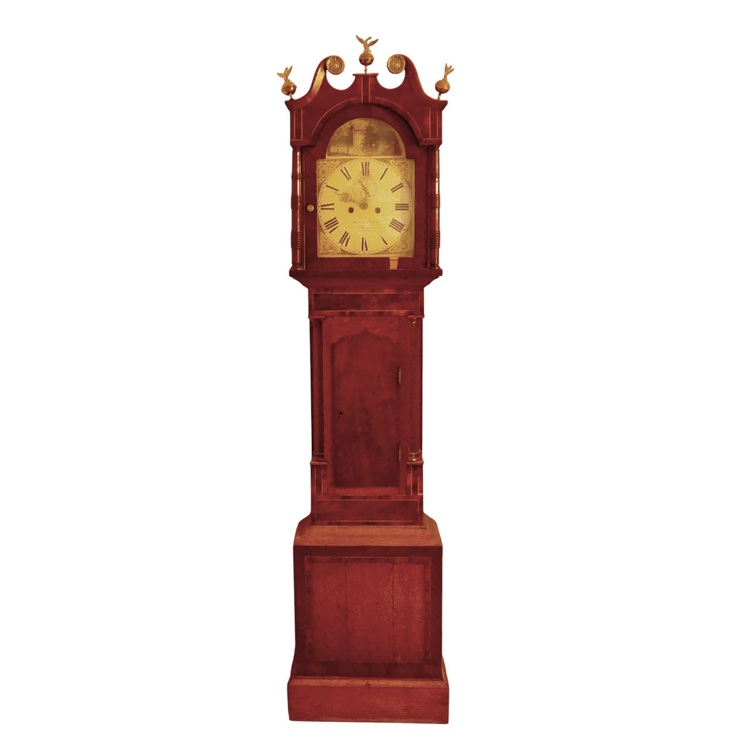 A 19TH CENTURY EIGHT DAY OAK AND MAHOGANY STRIKING LONG CASE CLOCK.