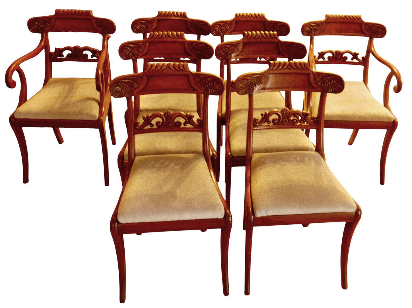 A SET OF EIGHT REGENCY MAHOGANY DINING CHAIRS.