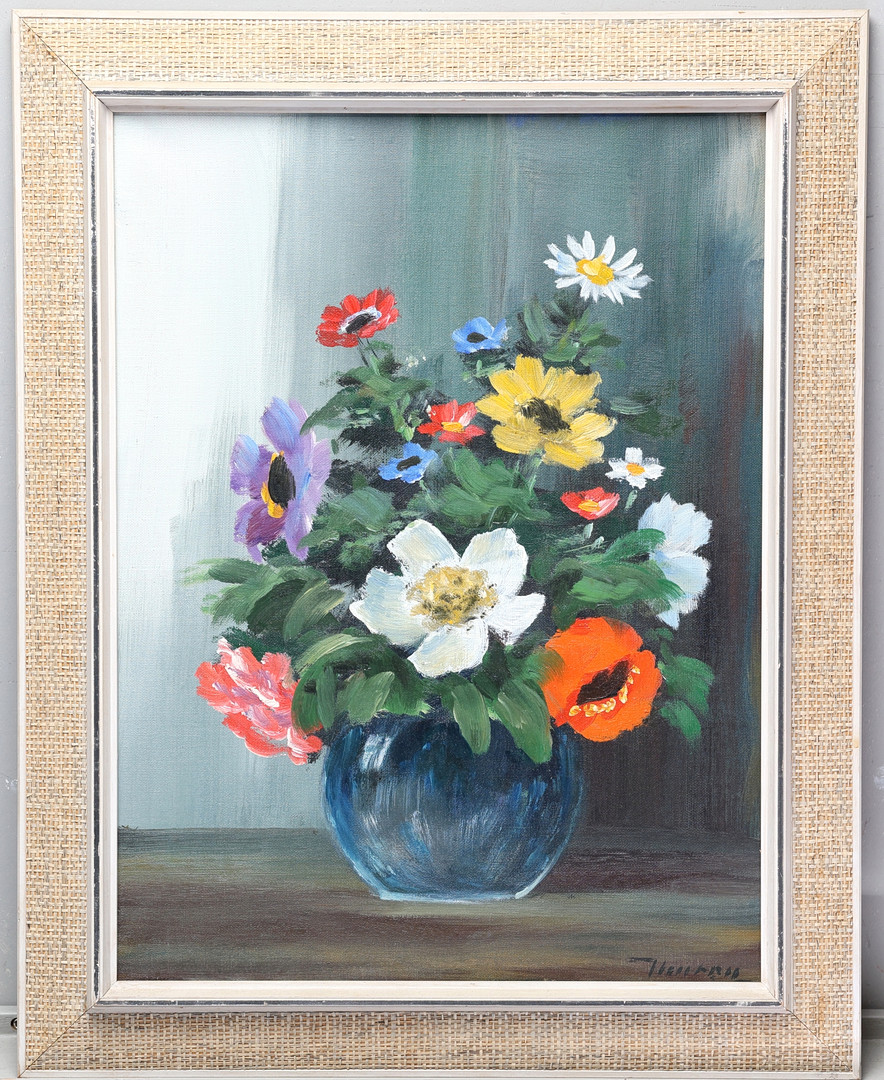 OIDENTIFIERAD KONSTNÄR. Olja på duk, blomsterstilleben, signerad.
