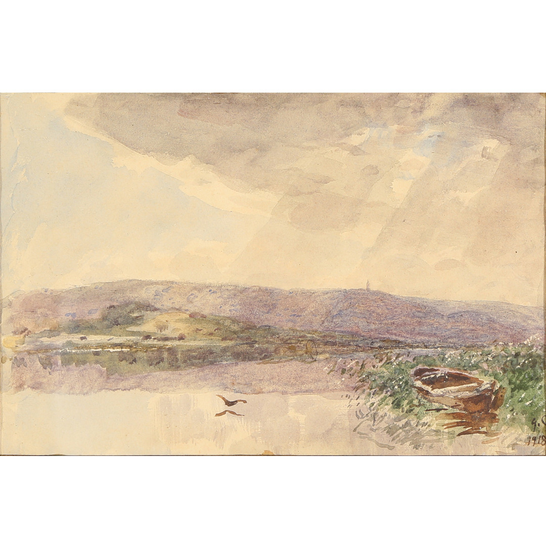 GODFRED CHRISTENSEN (1845-1928). Parti fra Himmelbjerget, akvarel, 1918.