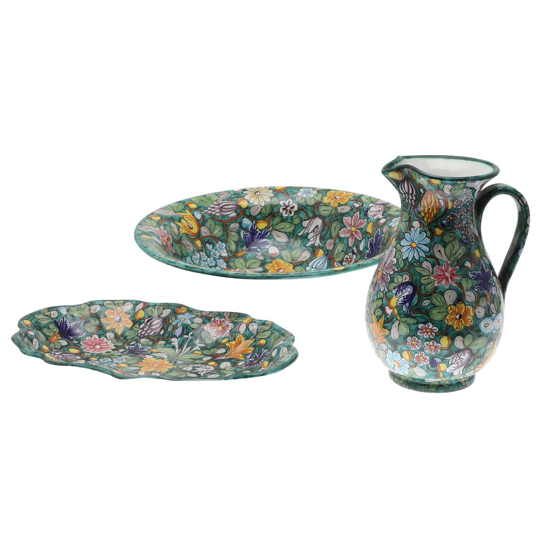 A MID-20TH CENTURY ITALIAN FLORAL PAINTED DRESSING TABLE SET.