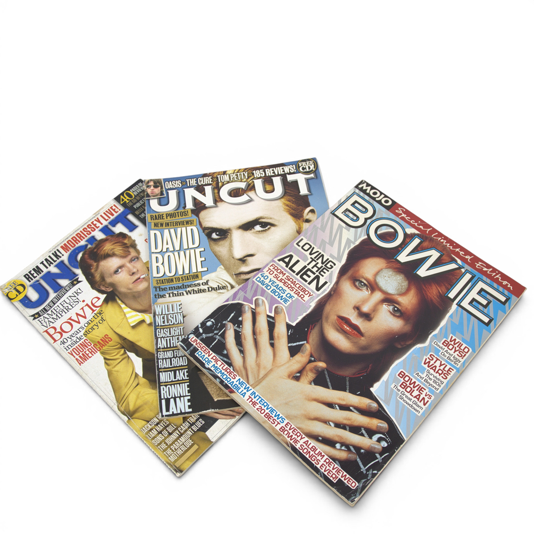 DAVID BOWIE. Musiktidskrifter, 3 st. "Mojo" Special Edition 2003 och "Uncut", main feature 2010 & 2015.