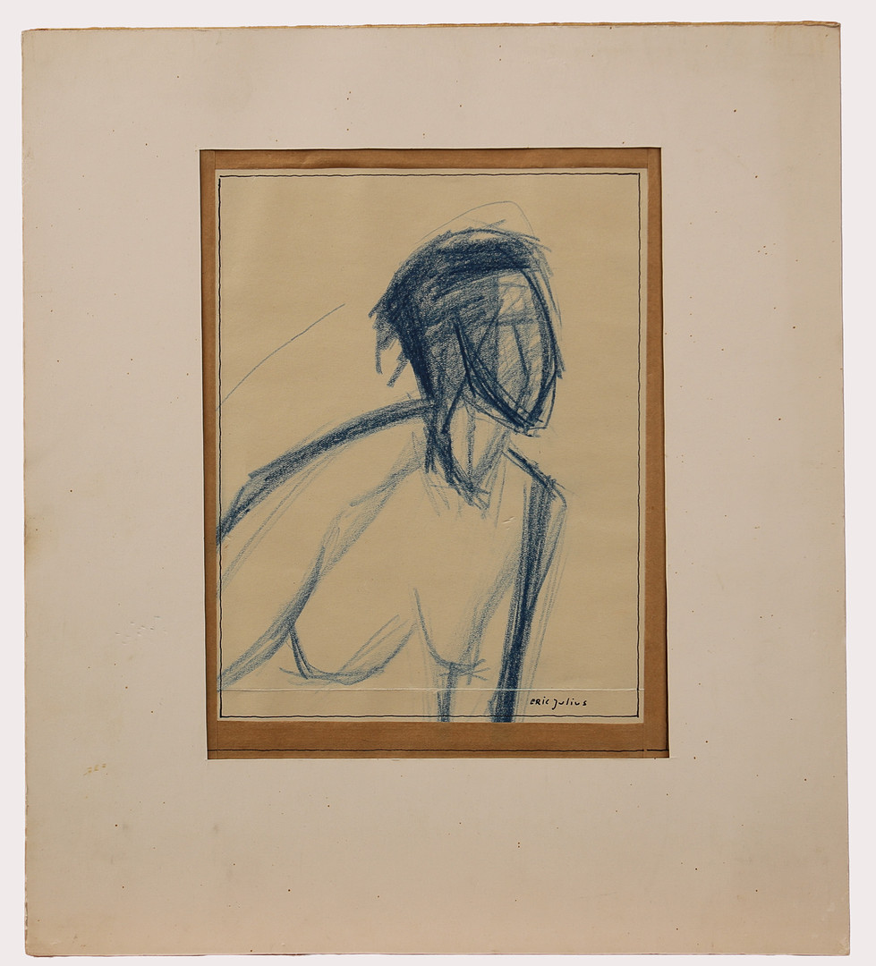 ERIK JULIUS. Blandteknik & krita, kvinnoporträtt & komposition, signerad, daterad 1961.