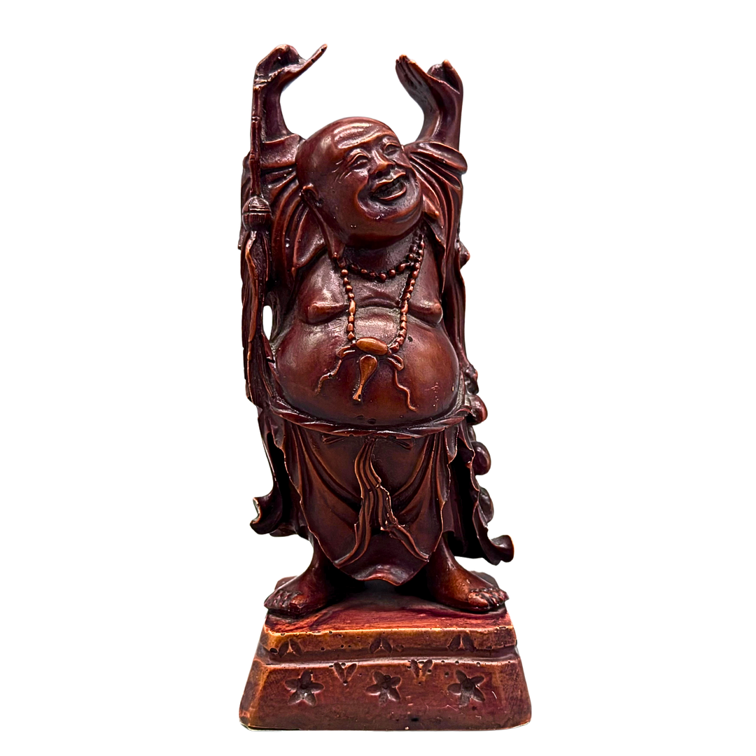 LACHENDE BUDDHA-STATUE AUS ROSENHOLZ.