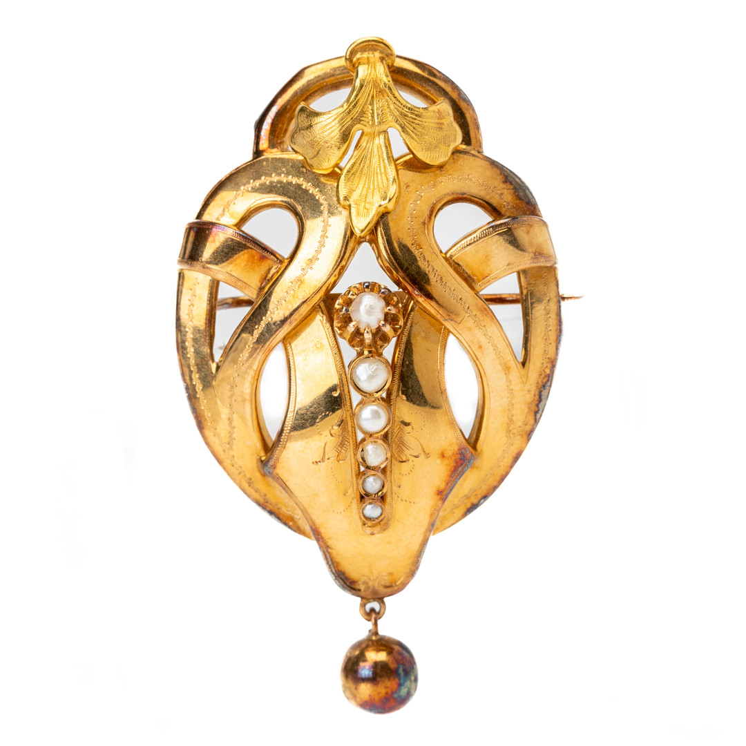 HÄNGE/BROSCH, guld, 18K samt pärlor, Guldvaruaktiebolaget G. Dahlgren & Co Ab, Malmö, 1918.