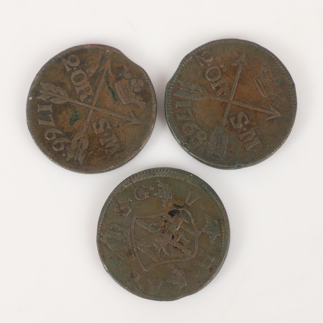 MYNT, 6 stycken, koppar, Sverige & Danmark, 1700/1800-tal.