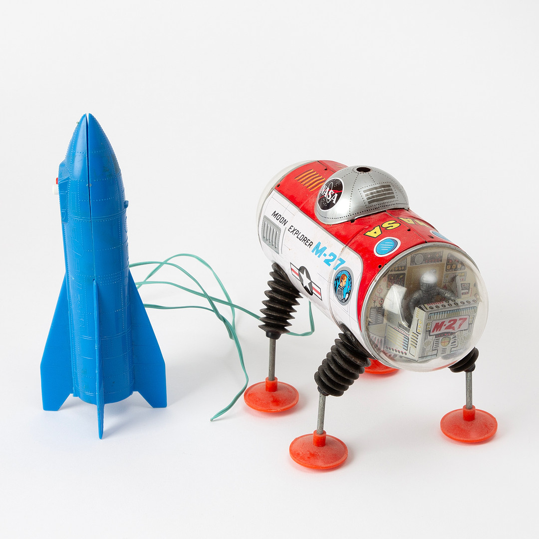 YONEZAWA. "Nasa Moon Explorer", Rymdfarkost, litograferad plåt och plast, 1950/60-tal.
