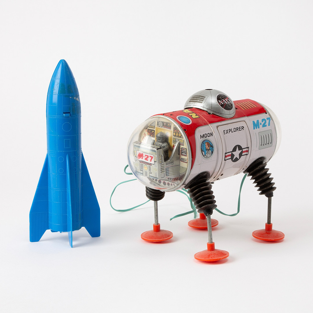 YONEZAWA. "Nasa Moon Explorer", Rymdfarkost, litograferad plåt och plast, 1950/60-tal.