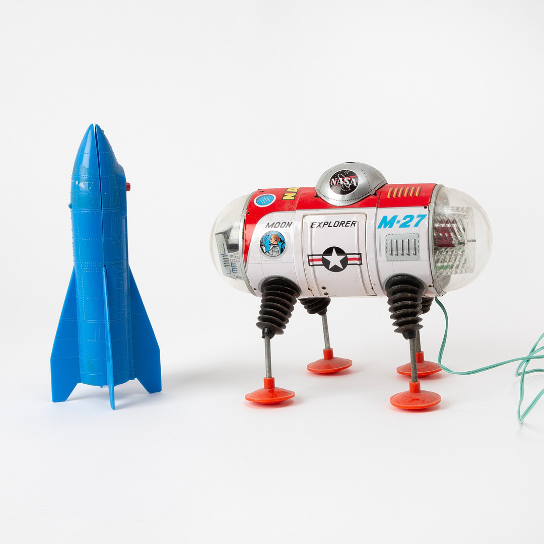 YONEZAWA. "Nasa Moon Explorer", Rymdfarkost, litograferad plåt och plast, 1950/60-tal.