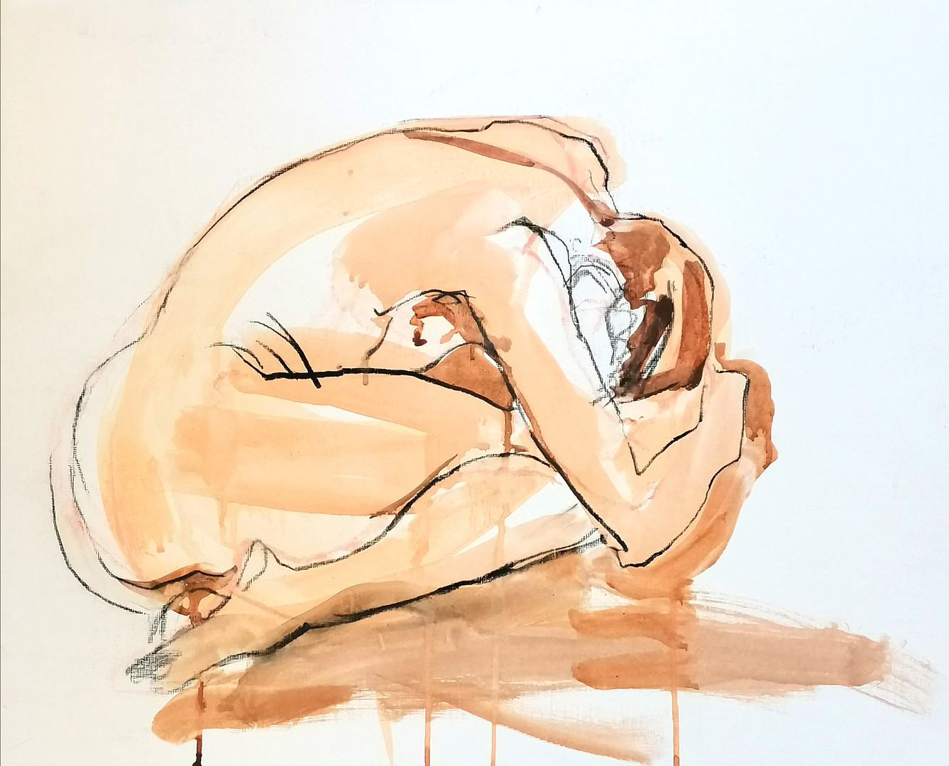 *ORIGINAL NIGEL PARRISS NUDE STUDY OF A FEMALE CURLED UP IN A BALL.