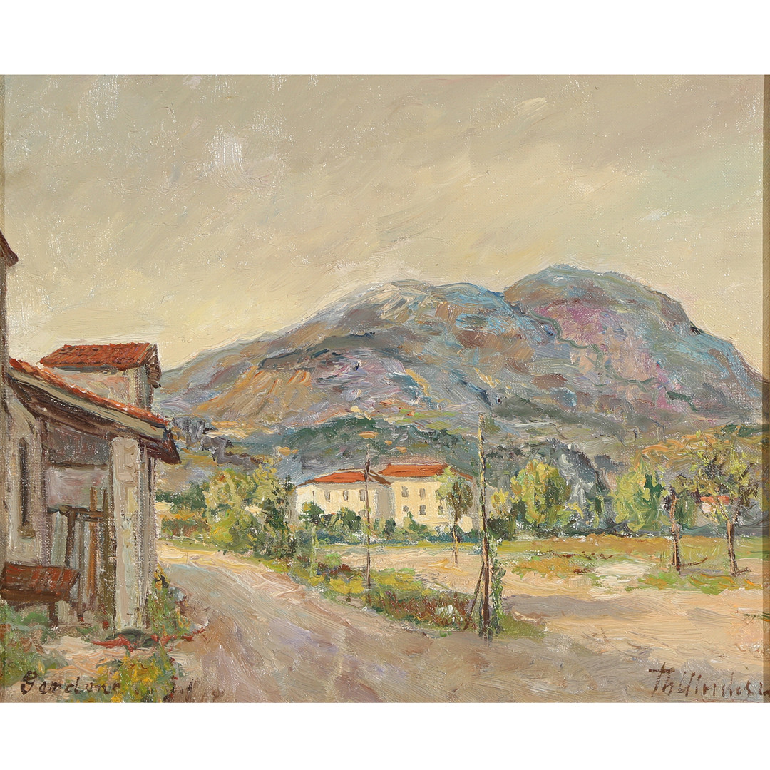 THEODOR ULRICHSEN (1905-1970). Sydlandsk bjerglandskab, olie på lærred.