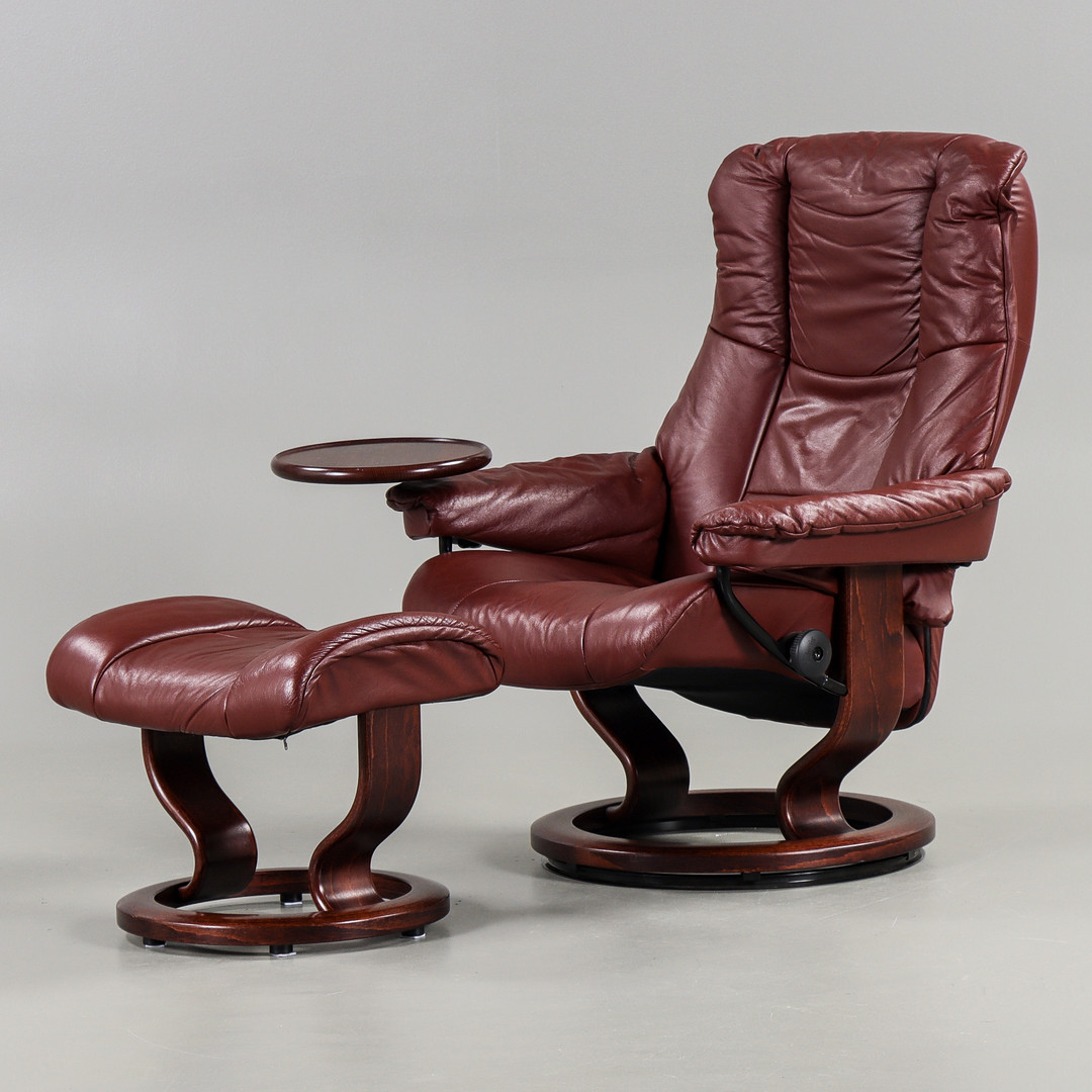 SNURRFÅTÖLJ "Stressless" med fotpall, Ekornes, Norge, 1900-talets andra hälft.