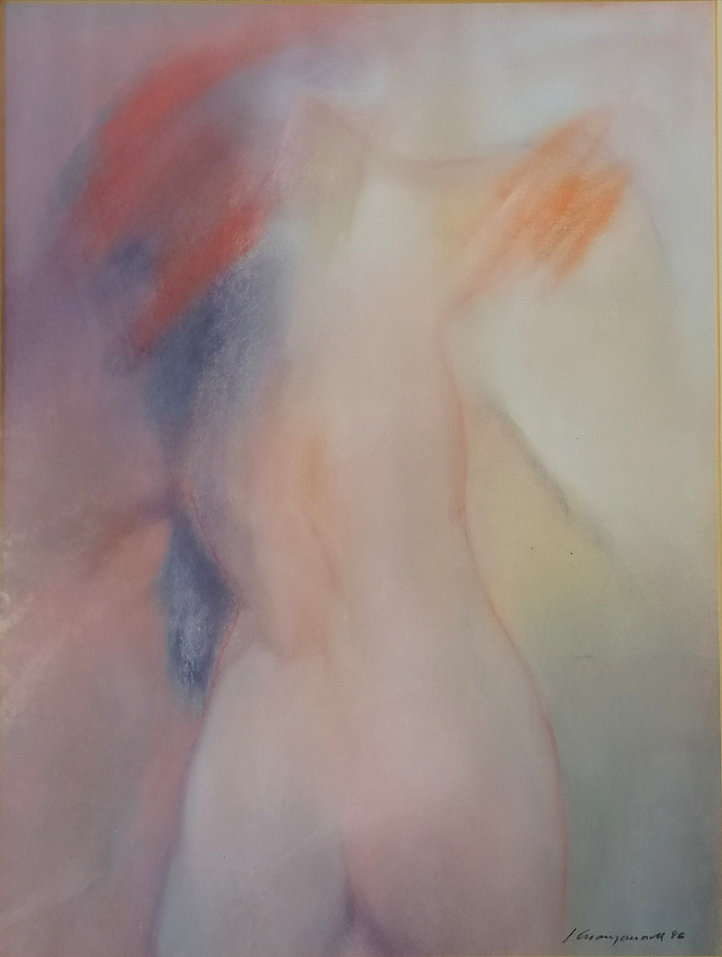 CONTEMPORARY PASTEL DRAWING OF A FEMALE NUDE.