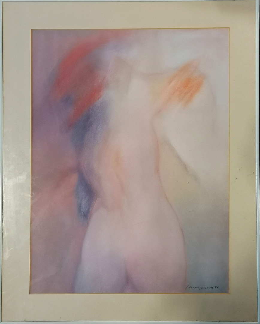CONTEMPORARY PASTEL DRAWING OF A FEMALE NUDE.
