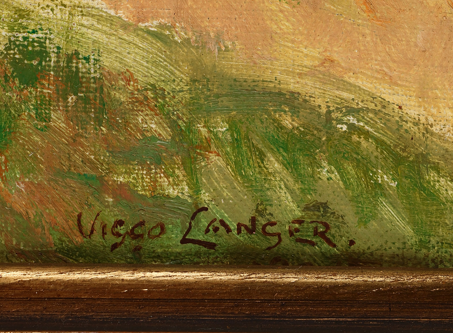 VIGGO LANGER (1860-1942). Landskabsmotiv med Selsø kirke ved Skibby, olie på lærred, signeret.