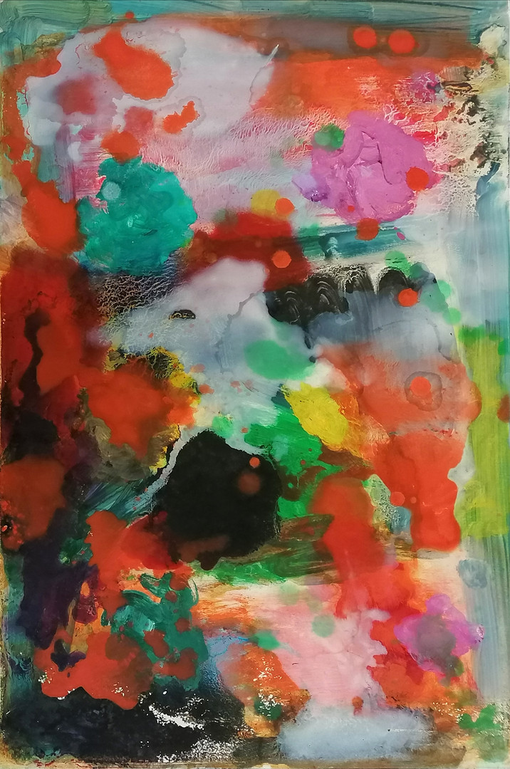 CONTEMPORARY ABSTRACT WATERCOLOUR PAINTING ON CARD UNFRAMED.