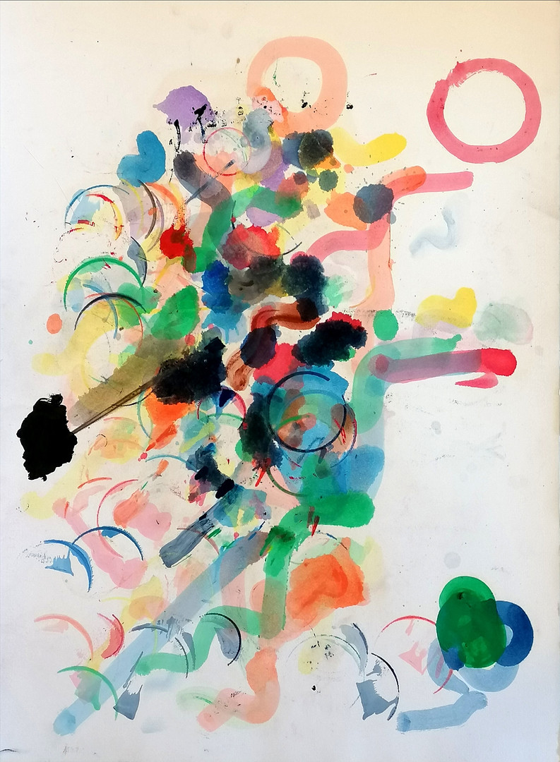 Contemporary abstract watercolour painting on card.