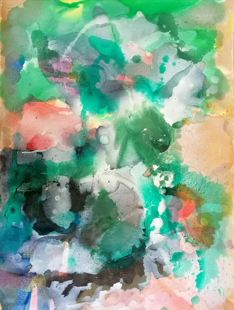 CONTEMPORARY ABSTRACT WATERCOLOUR PAINTING ON CARD.
