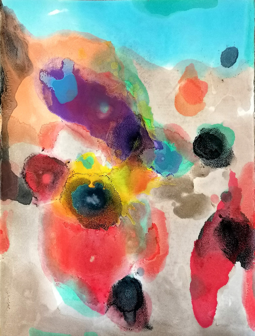 CONTEMPORARY ABSTRACT WATERCOLOUR PAINTING ON CARD.