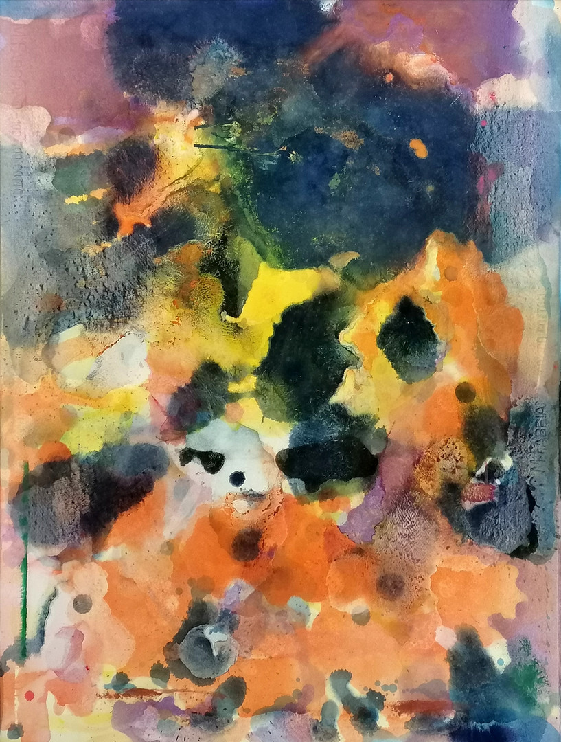 CONTEMPORARY ABSTRACT WATERCOLOUR PAINTING ON CARD.