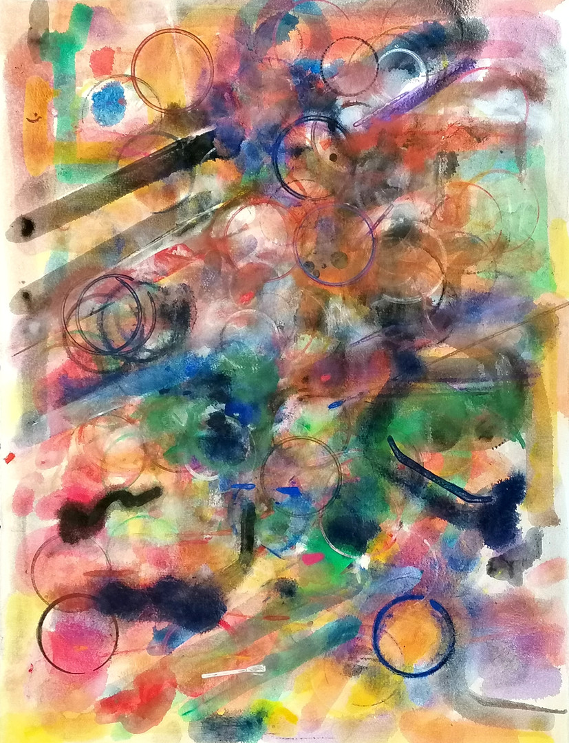 CONTEMPORARY ABSTRACT WATERCOLOUR PAINTING ON CARD.