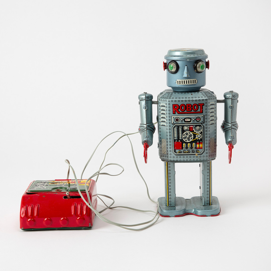 MASUDAYA MODERN TOYS. Robot, fjärrstyrd, litograferad plåt, Japan, 1960-tal.